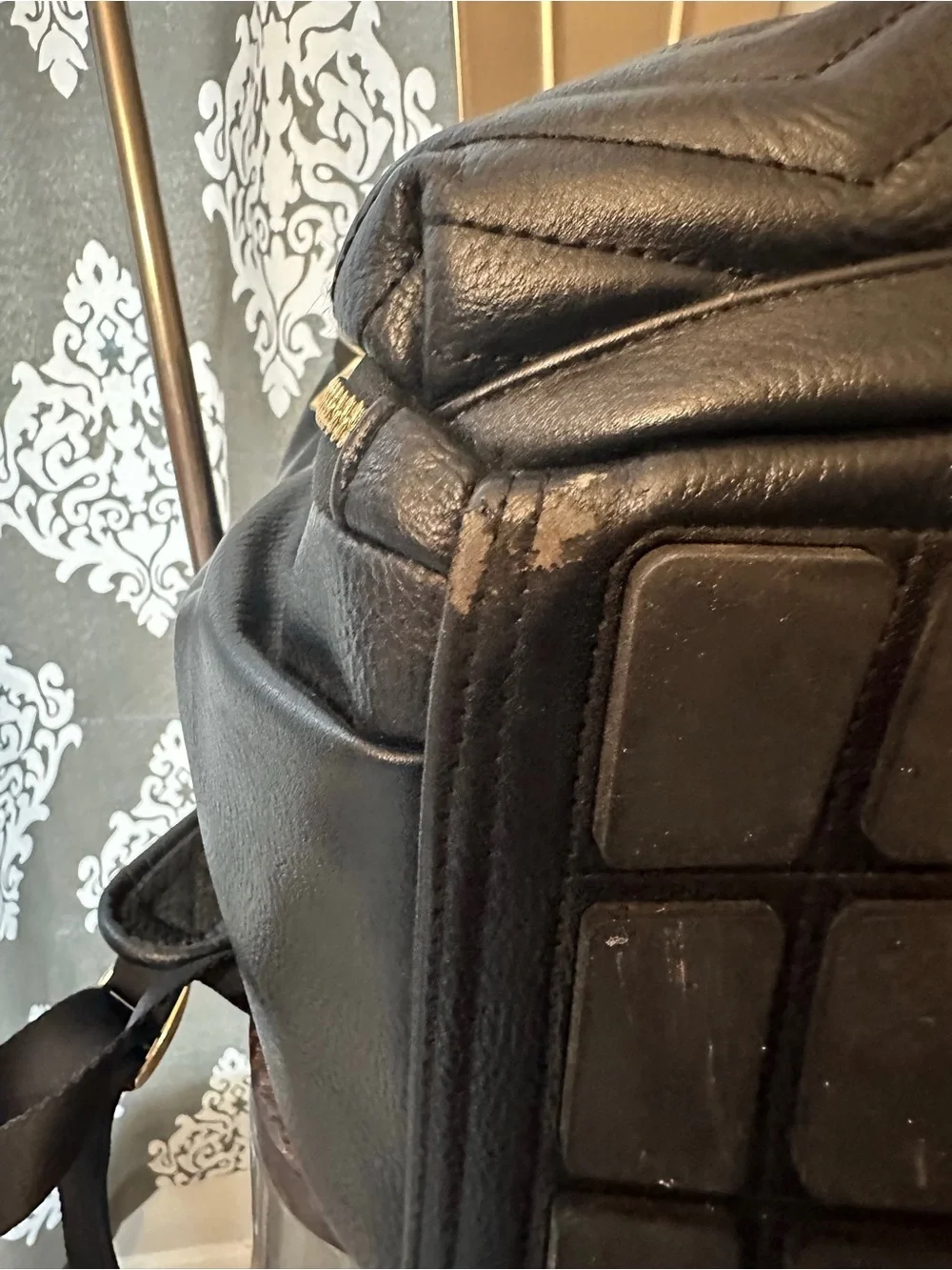 Itzy Ritzy Black Quilted Boss Backpack with Gold Hardware